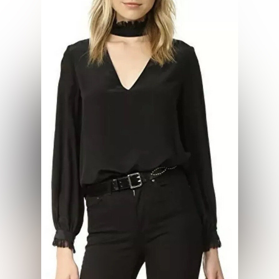 Alexis Intermix *Klein* Black Silk Choker Style Ruffle Top Blouse S